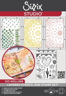 Sizzix Studio Stamp & Stencils Set - Vic Hollins / Western